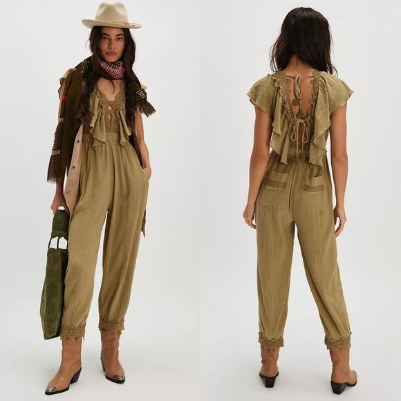 Free People Bali Rolling Dunes Jumpsuit in Green Size Medium - Picture 1 of 9